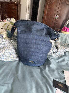 Coach Blue Croc-Embossed Hobo Bag